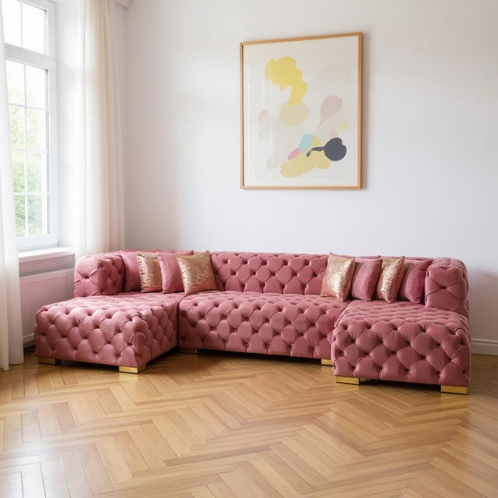 138" Tufted Velvet Deco U-Shaped Sectional