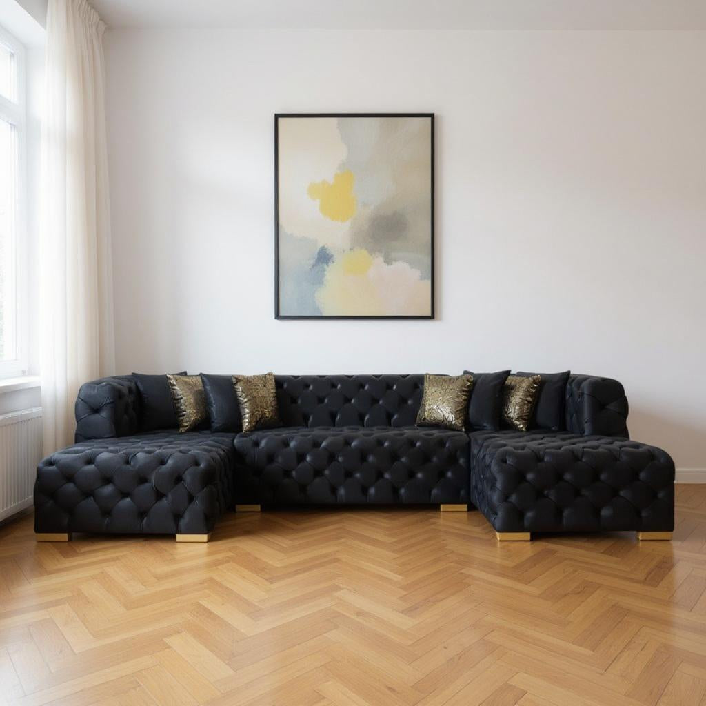 138" Tufted Velvet Deco U-Shaped Sectional