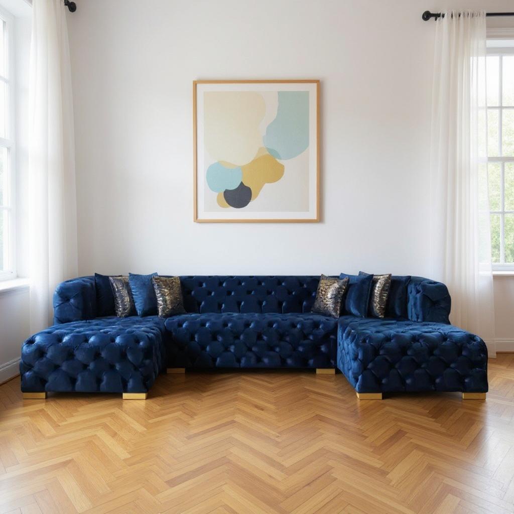 138" Tufted Velvet Deco U-Shaped Sectional