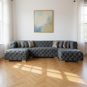 138" Tufted Velvet Deco U-Shaped Sectional