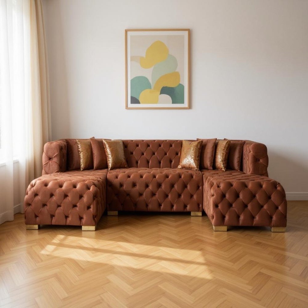 138" Tufted Velvet Deco U-Shaped Sectional