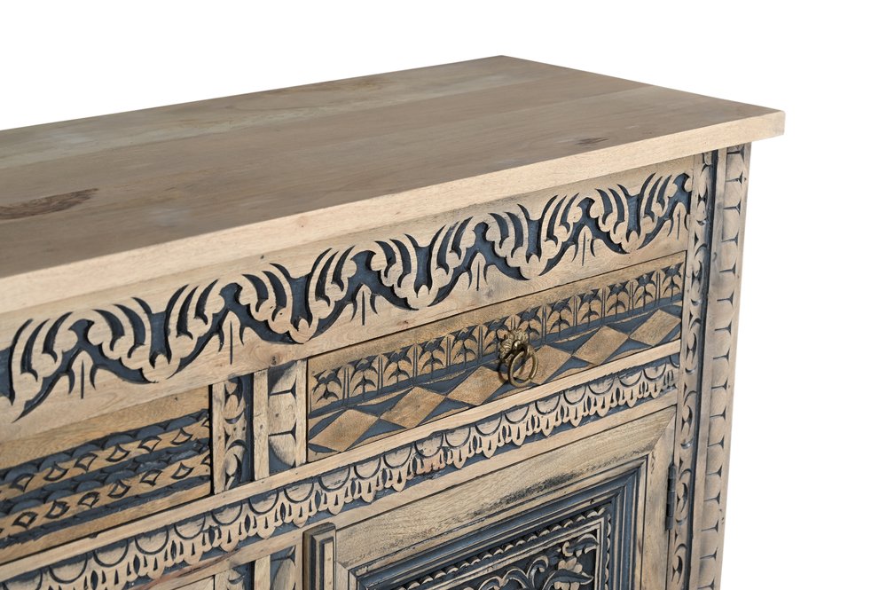 102" Natural Distressed Wood Carved Sideboard