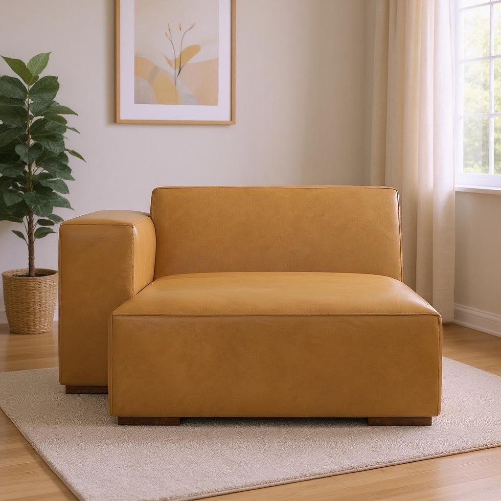 LAF/RAF 70" Sienna Brown Leather Chaise Chair