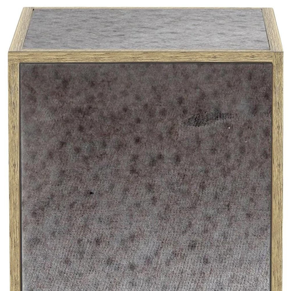 22" Silver and Gold Mirrored Glass Block End Table