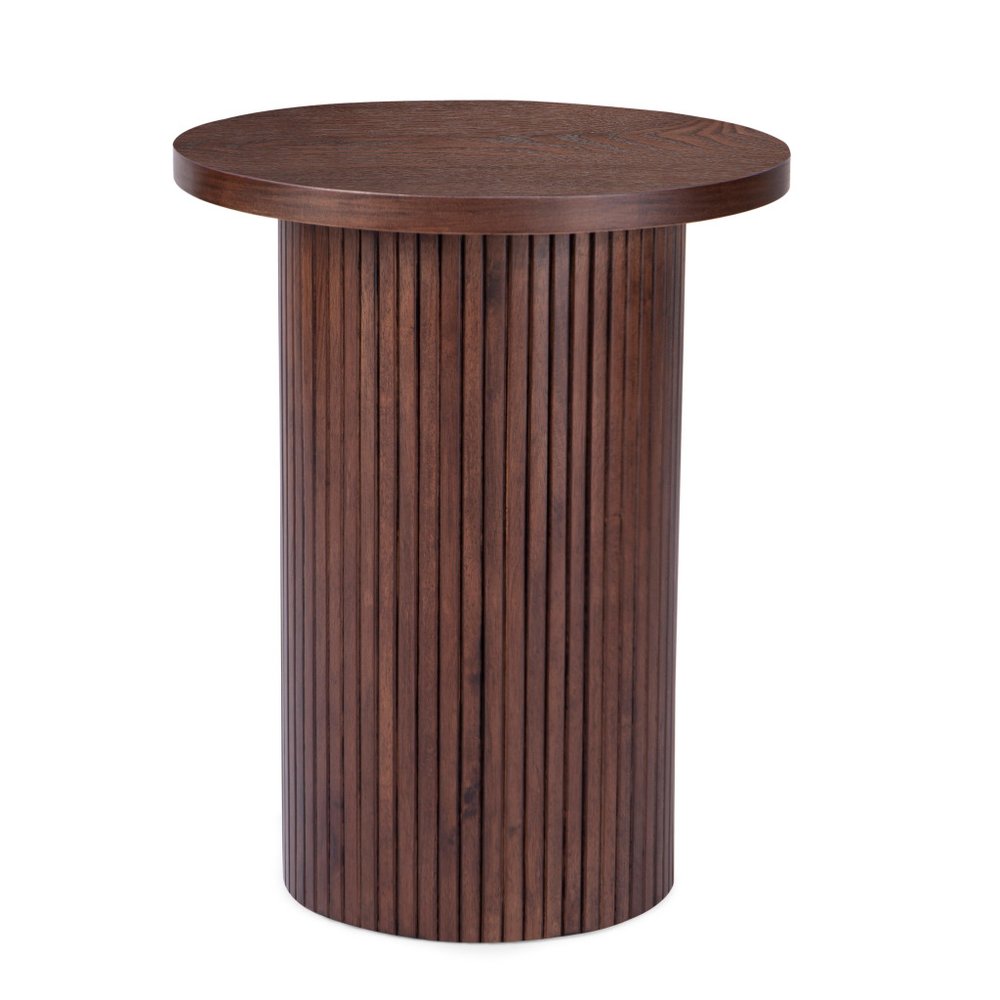 22" Brown Fluted Wood Pedestal End Table