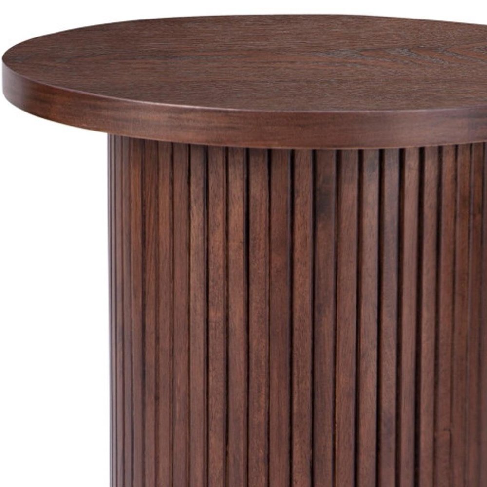 22" Brown Fluted Wood Pedestal End Table