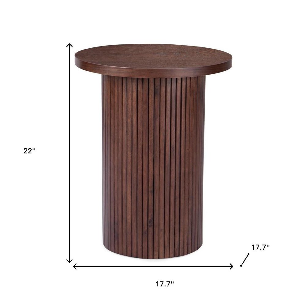 22" Brown Fluted Wood Pedestal End Table