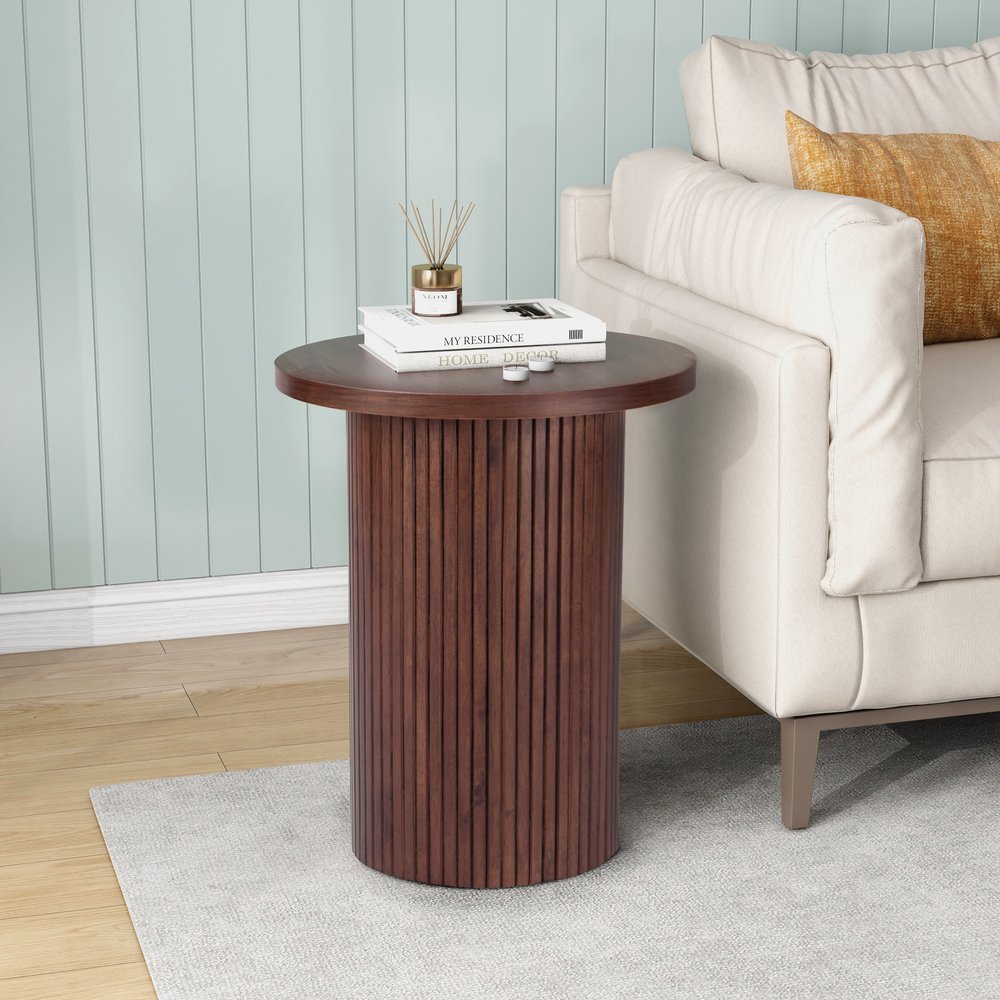 22" Brown Fluted Wood Pedestal End Table
