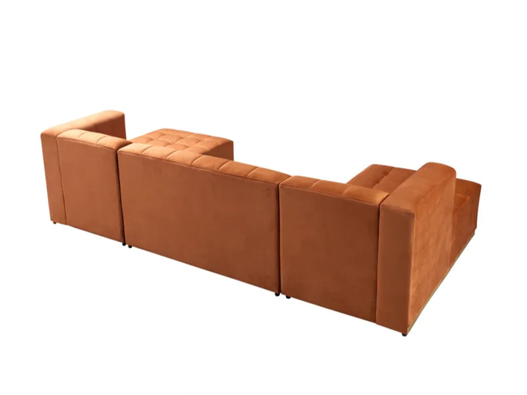 3 pc. 140" U-Shaped Tufted Velvet Deco Sectional Sofa