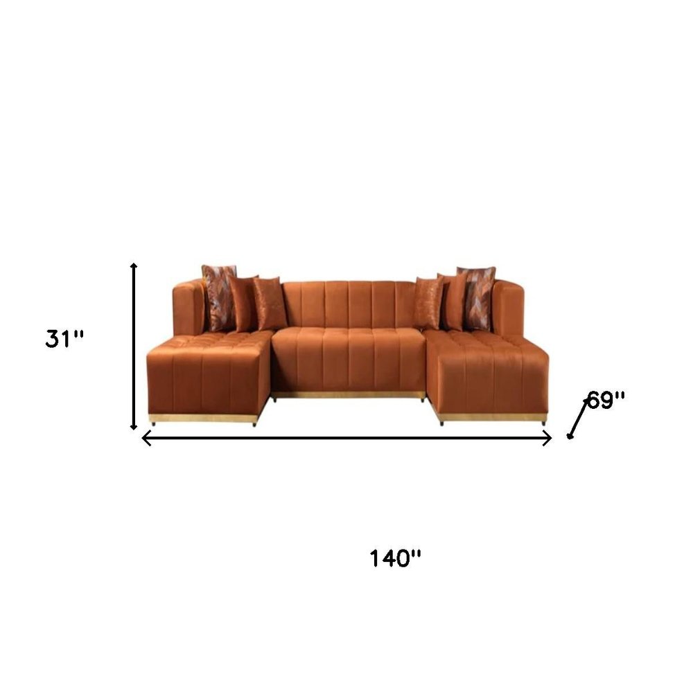 3 pc. 140" U-Shaped Tufted Velvet Deco Sectional Sofa