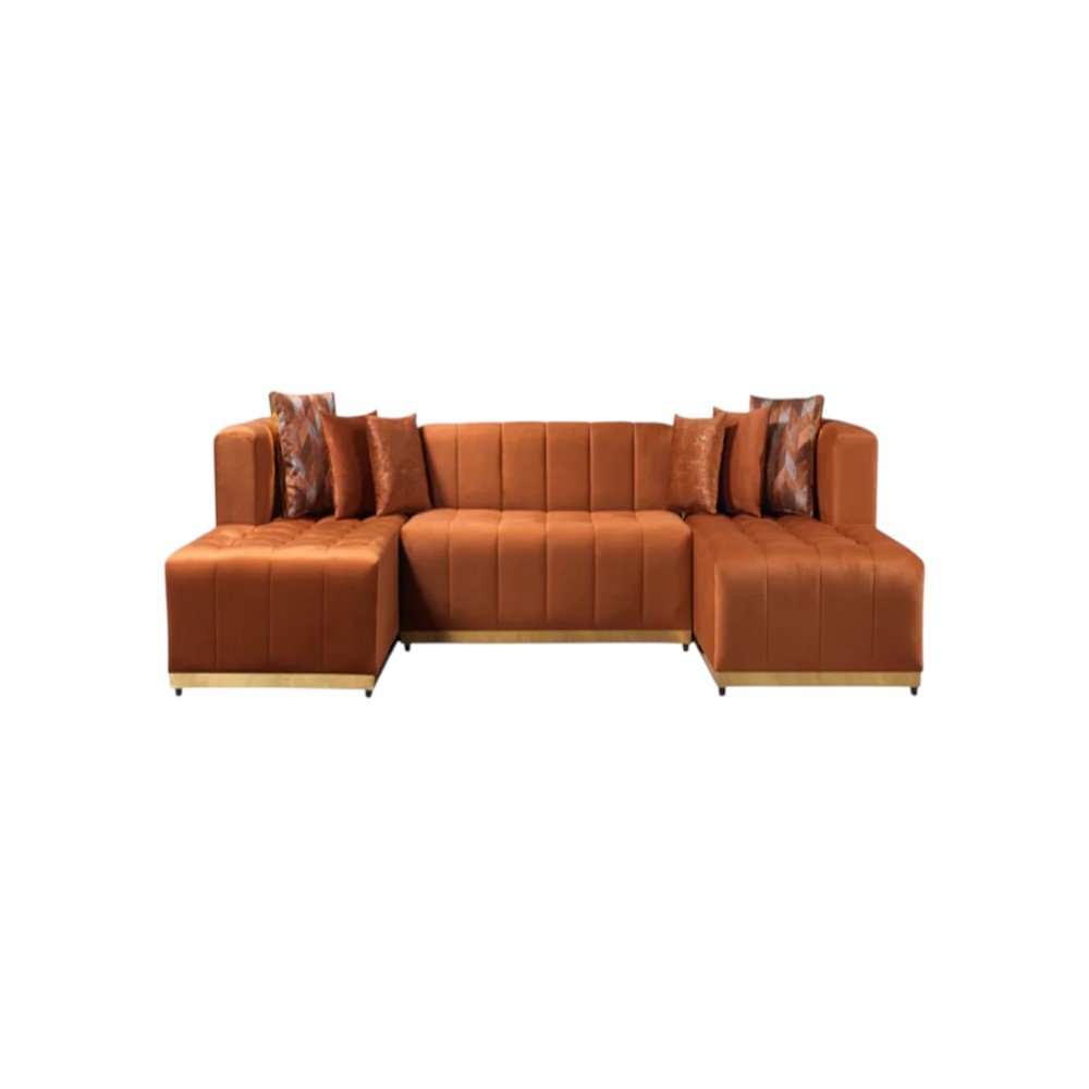140" 3 pc. U-Shaped Tufted Velvet Deco Sectional Sofa