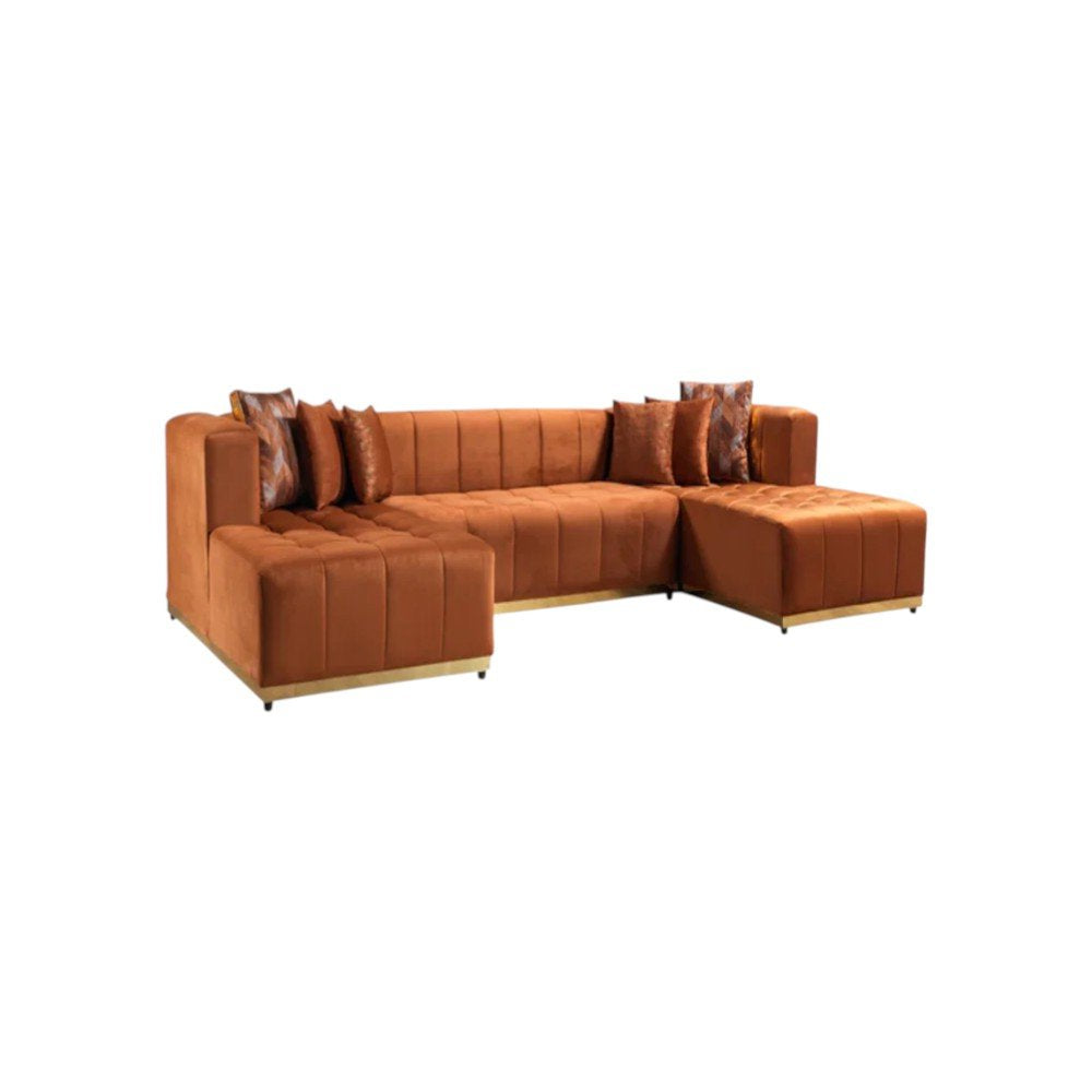 3 pc. 140" U-Shaped Tufted Velvet Deco Sectional Sofa
