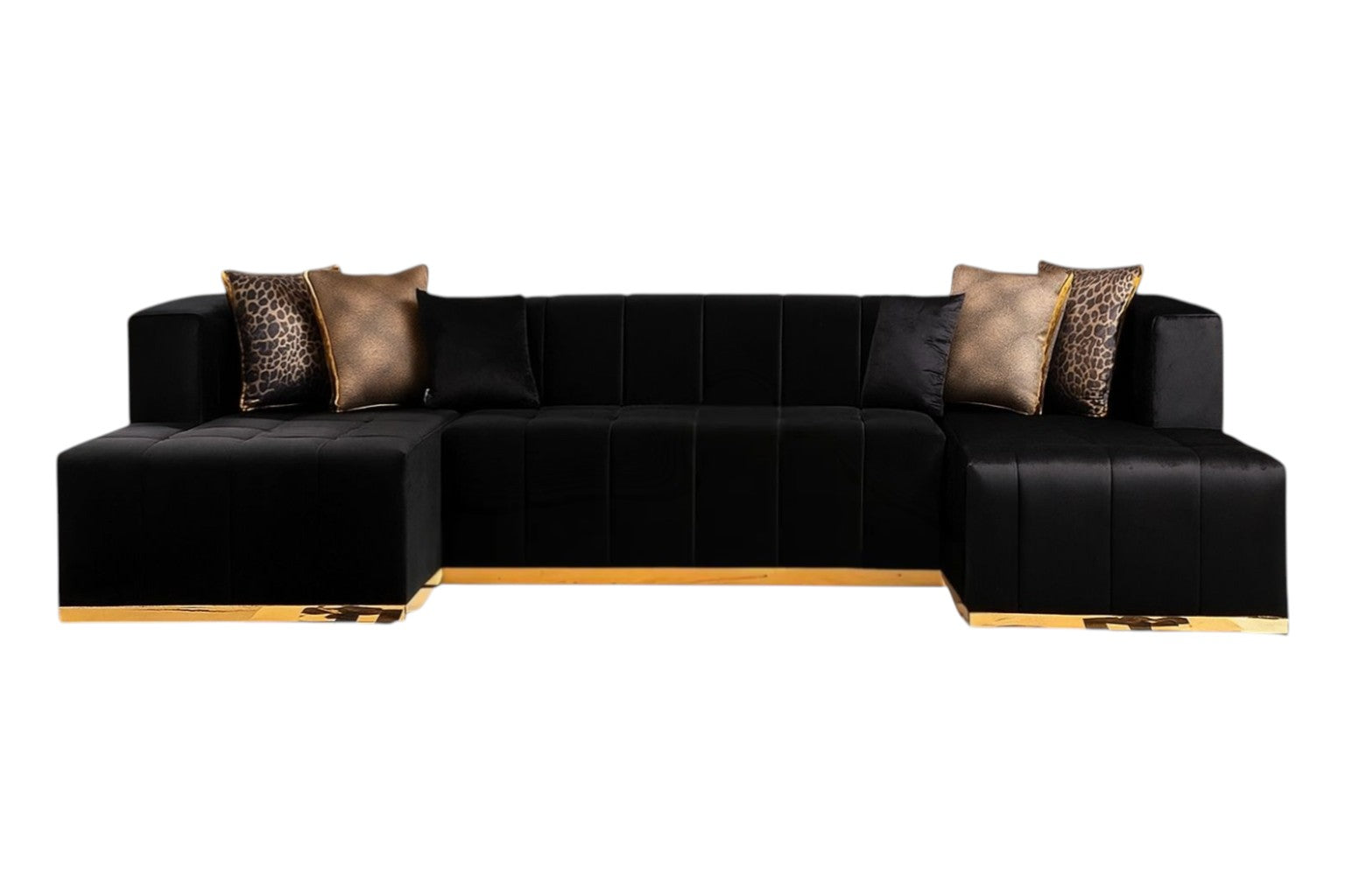 140" 3 pc. U-Shaped Tufted Velvet Deco Sectional Sofa