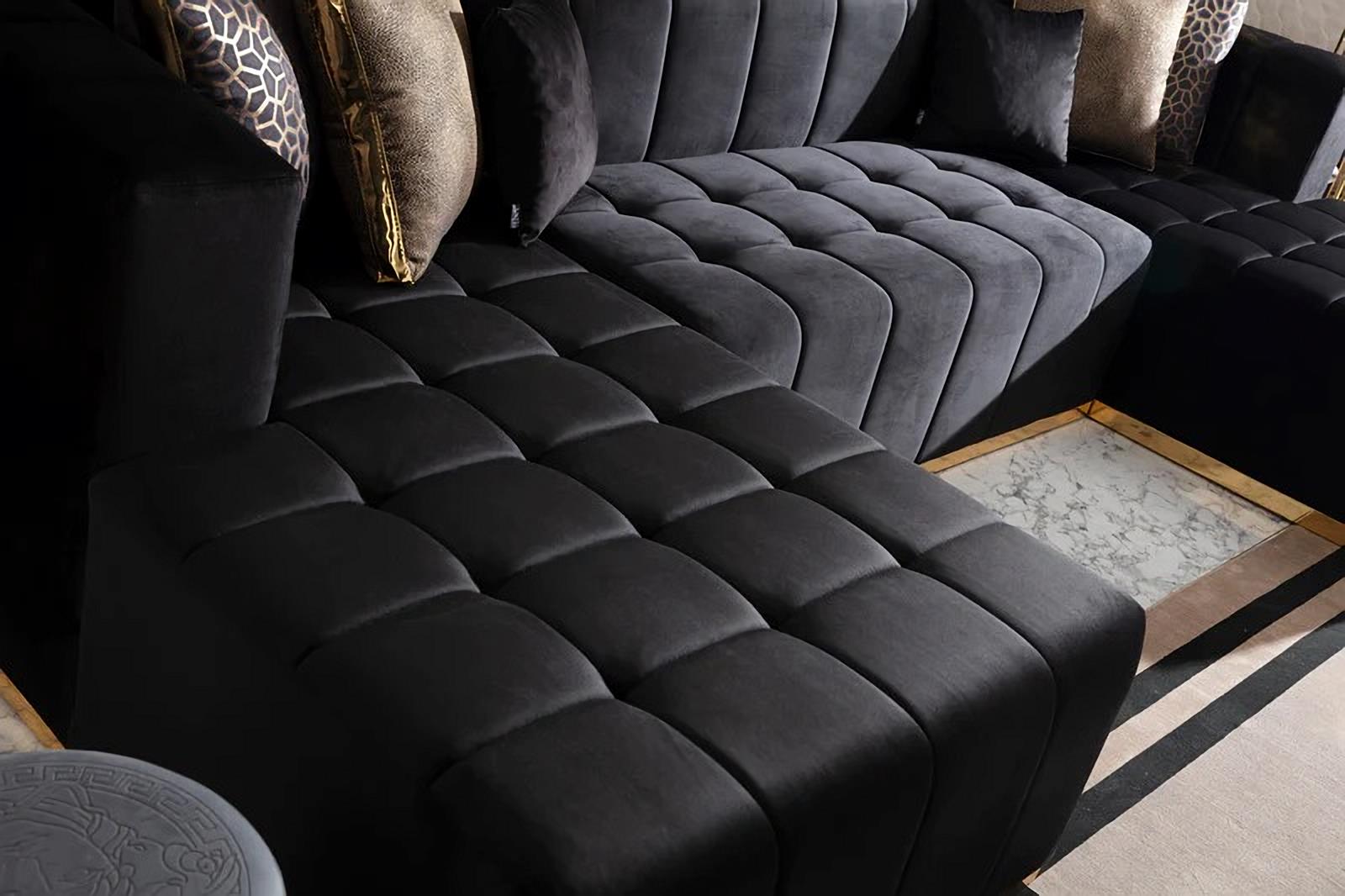3 pc. 140" U-Shaped Tufted Velvet Deco Sectional Sofa