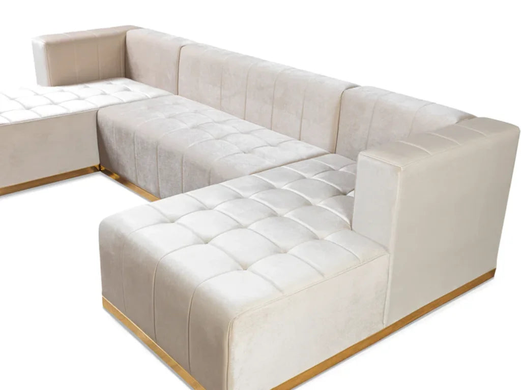 3 pc. 140" U-Shaped Tufted Velvet Deco Sectional Sofa
