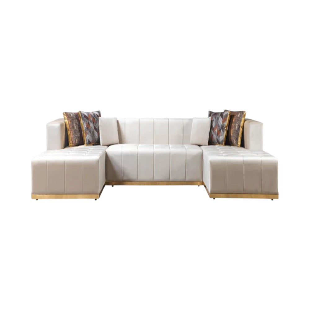 140" 3 pc. U-Shaped Tufted Velvet Deco Sectional Sofa