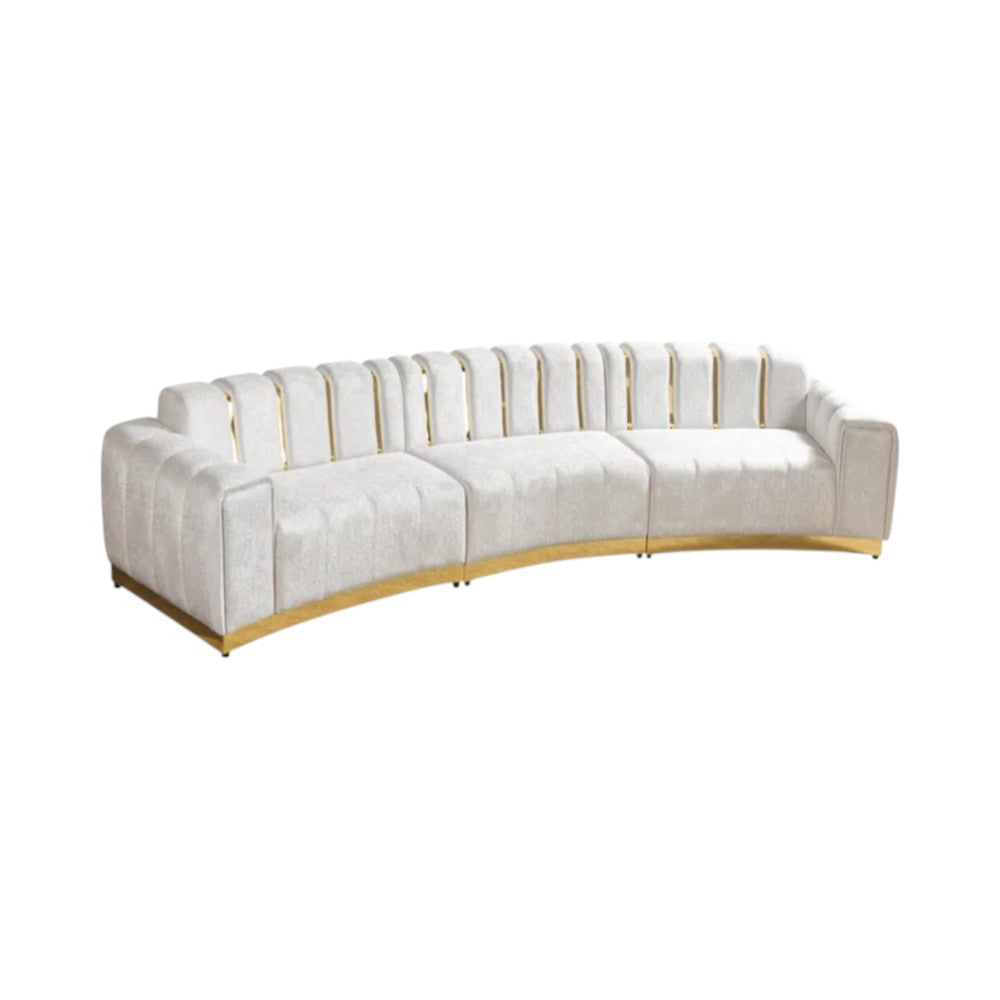140" 3 pc. Curved Velvet Deco Sectional with Gold Trim