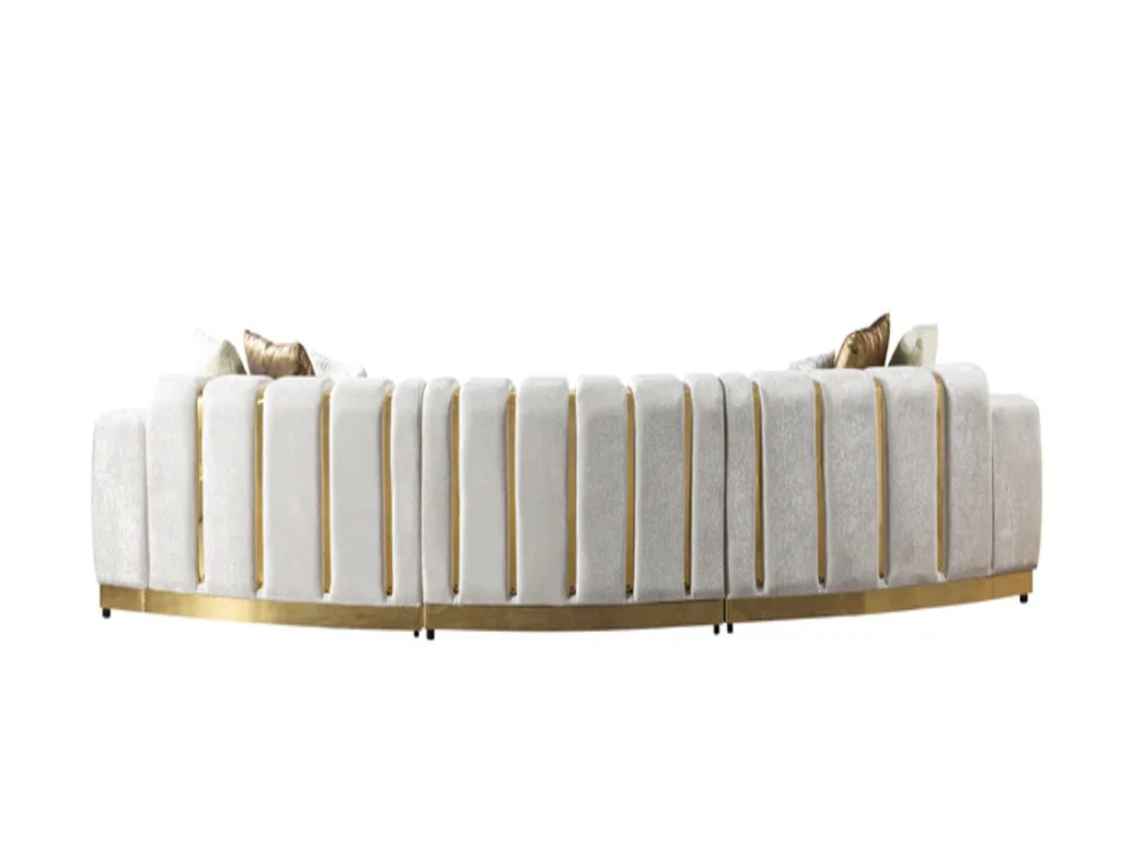3 pc. 140" Curved Velvet Deco Sectional with Gold Trim