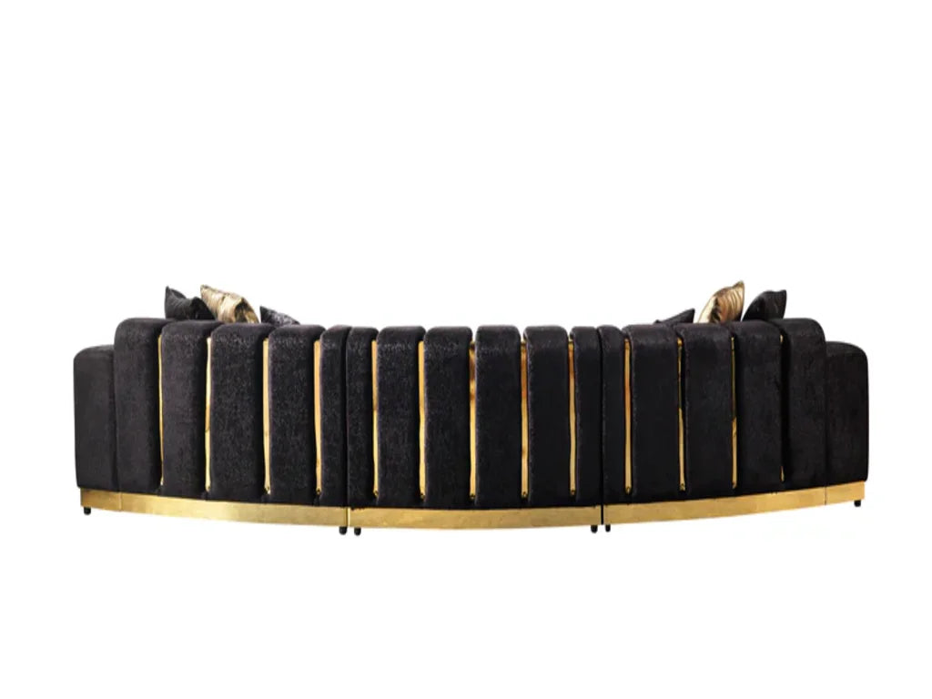 3 pc. 140" Curved Velvet Deco Sectional with Gold Trim