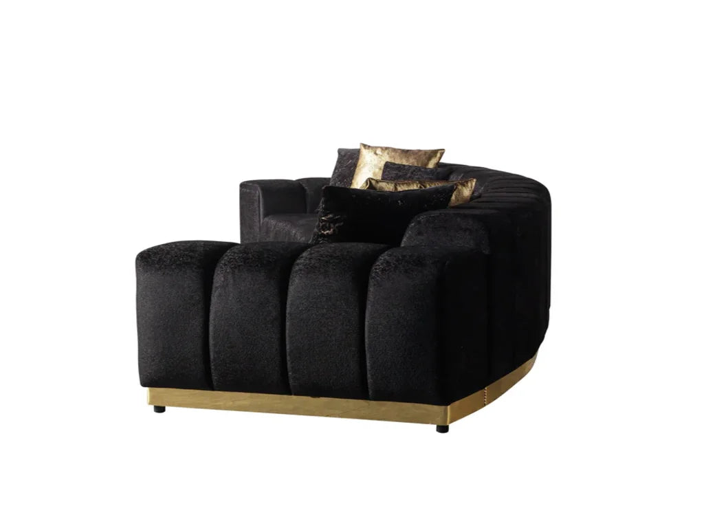 3 pc. 140" Curved Velvet Deco Sectional with Gold Trim