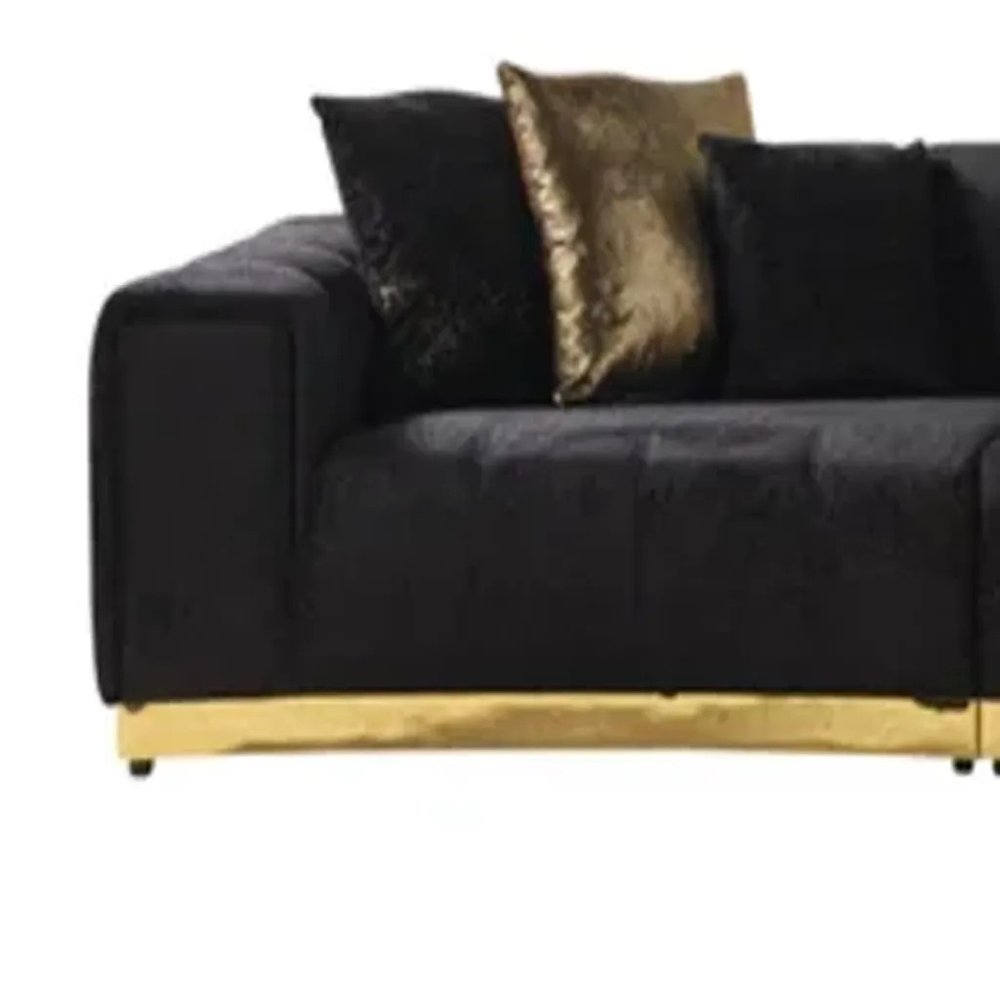 3 pc. 140" Curved Velvet Deco Sectional with Gold Trim