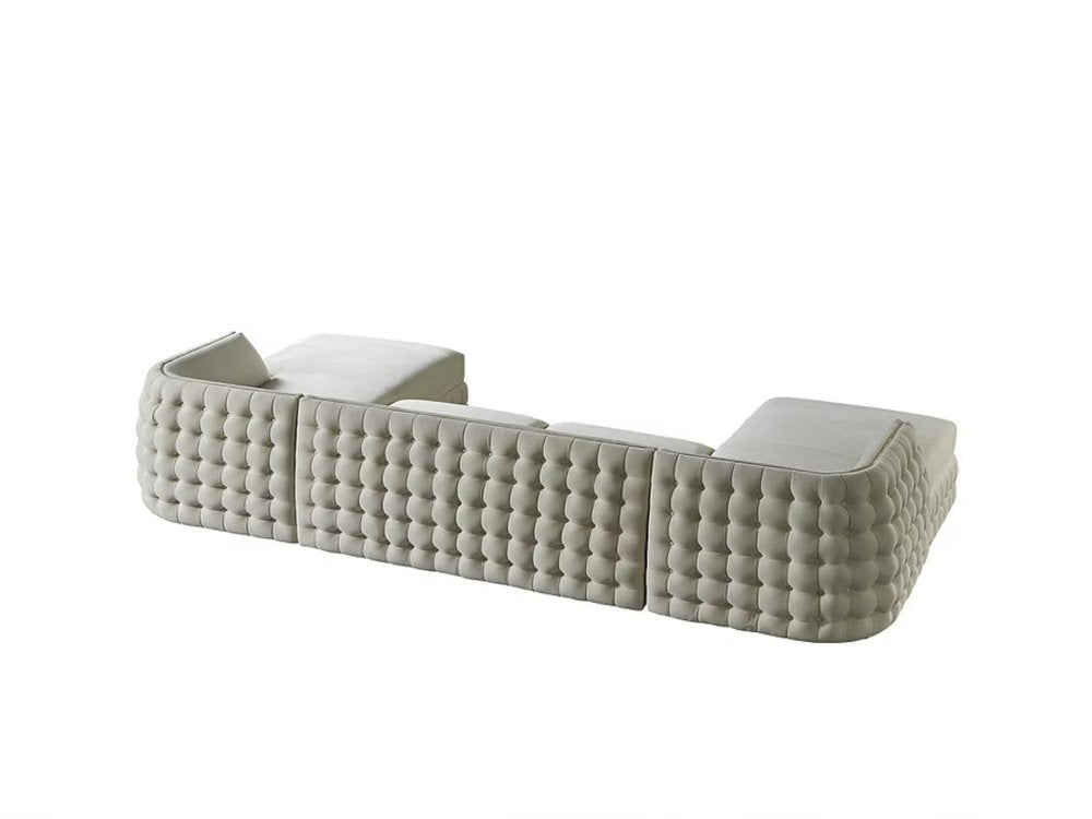 134" Velvet Button Tufted U-Shape Deco Sectional with Gold Trim