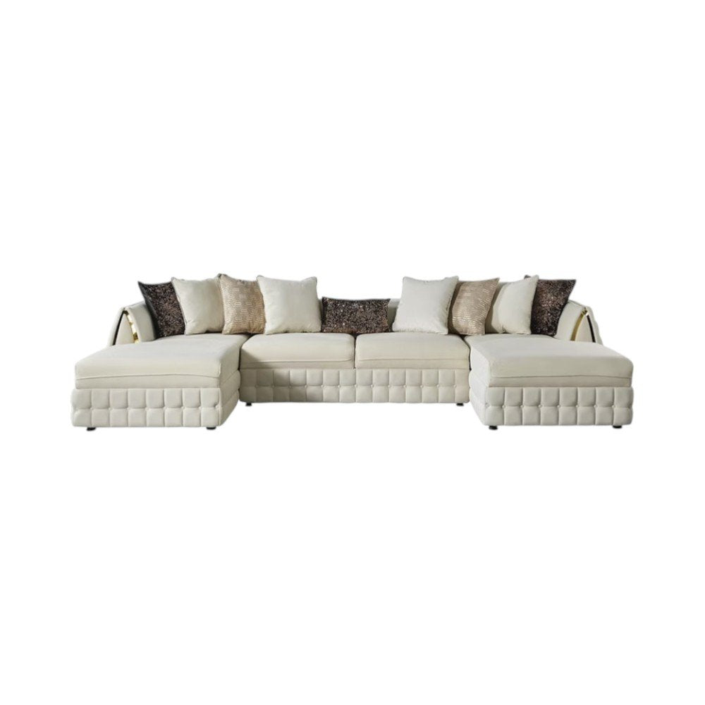 134" Velvet Button Tufted U-Shape Deco Sectional with Gold Trim
