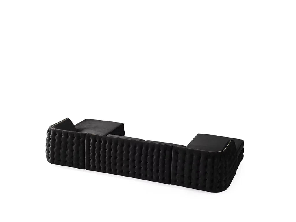 134" Velvet Button Tufted U-Shape Deco Sectional with Gold Trim