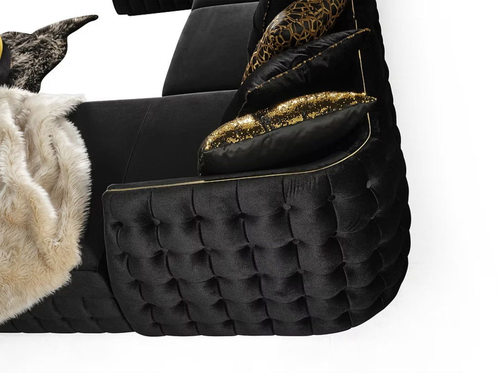 134" Velvet Button Tufted U-Shape Deco Sectional with Gold Trim