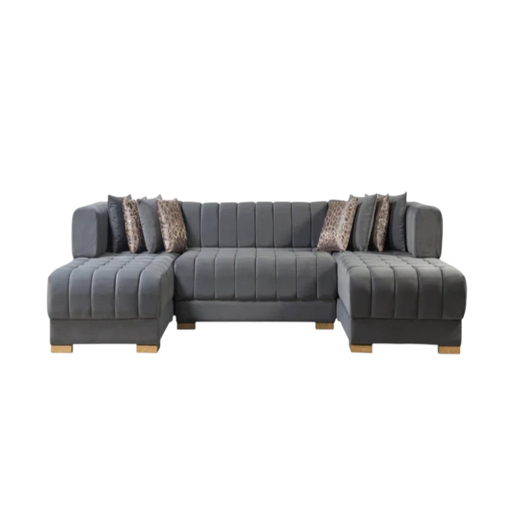 138" 3 pc. Velvet Channel Tufted U-Shape Deco Sectional