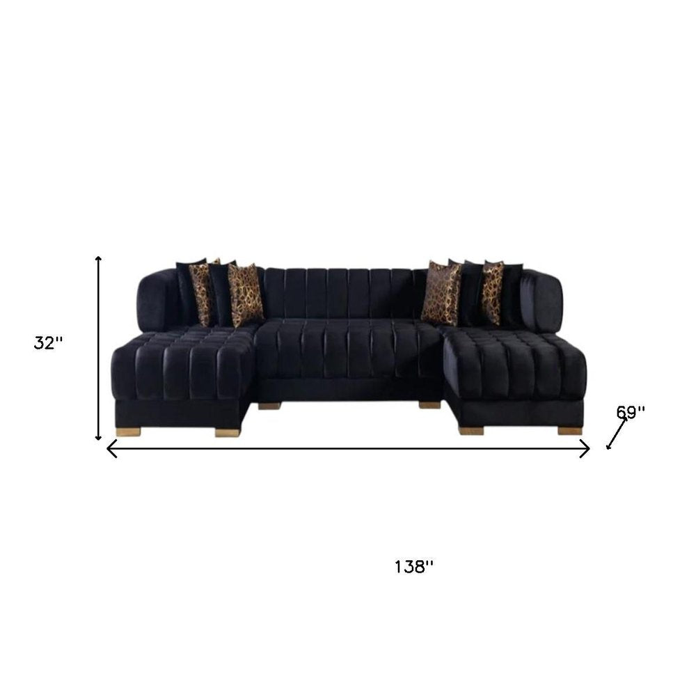 3 pc. 138" Velvet Channel Tufted U-Shape Deco Sectional
