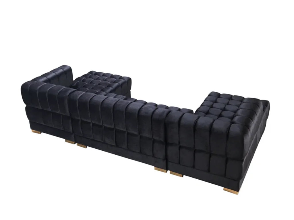 3 pc. 138" Velvet Channel Tufted U-Shape Deco Sectional