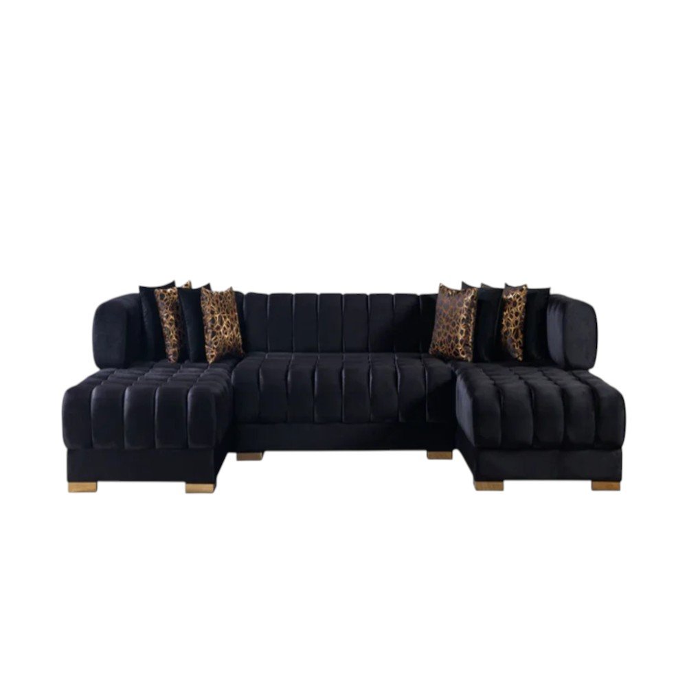 138" 3 pc. Velvet Channel Tufted U-Shape Deco Sectional