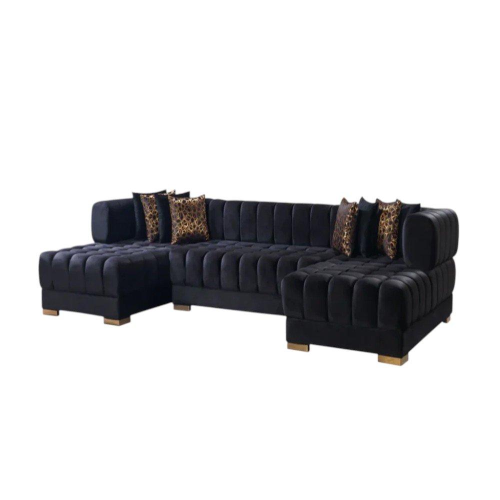 3 pc. 138" Velvet Channel Tufted U-Shape Deco Sectional