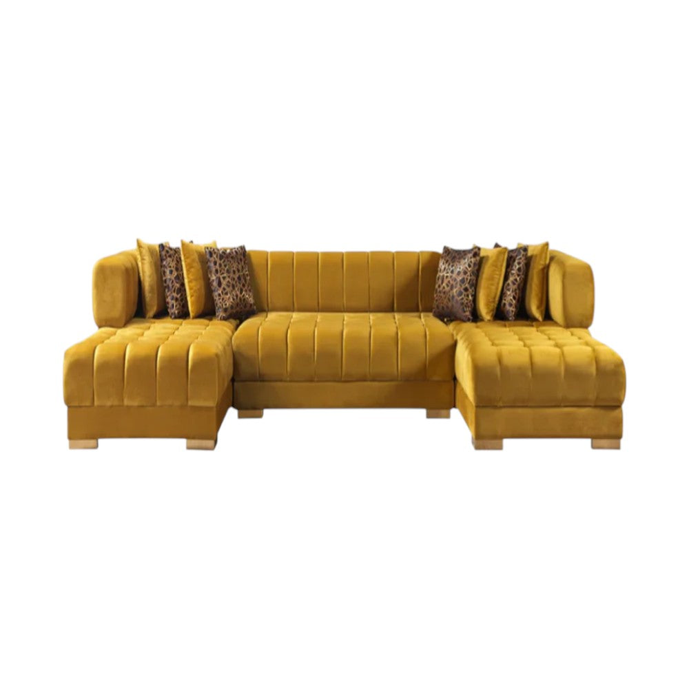 138" 3 pc. Velvet Channel Tufted U-Shape Deco Sectional