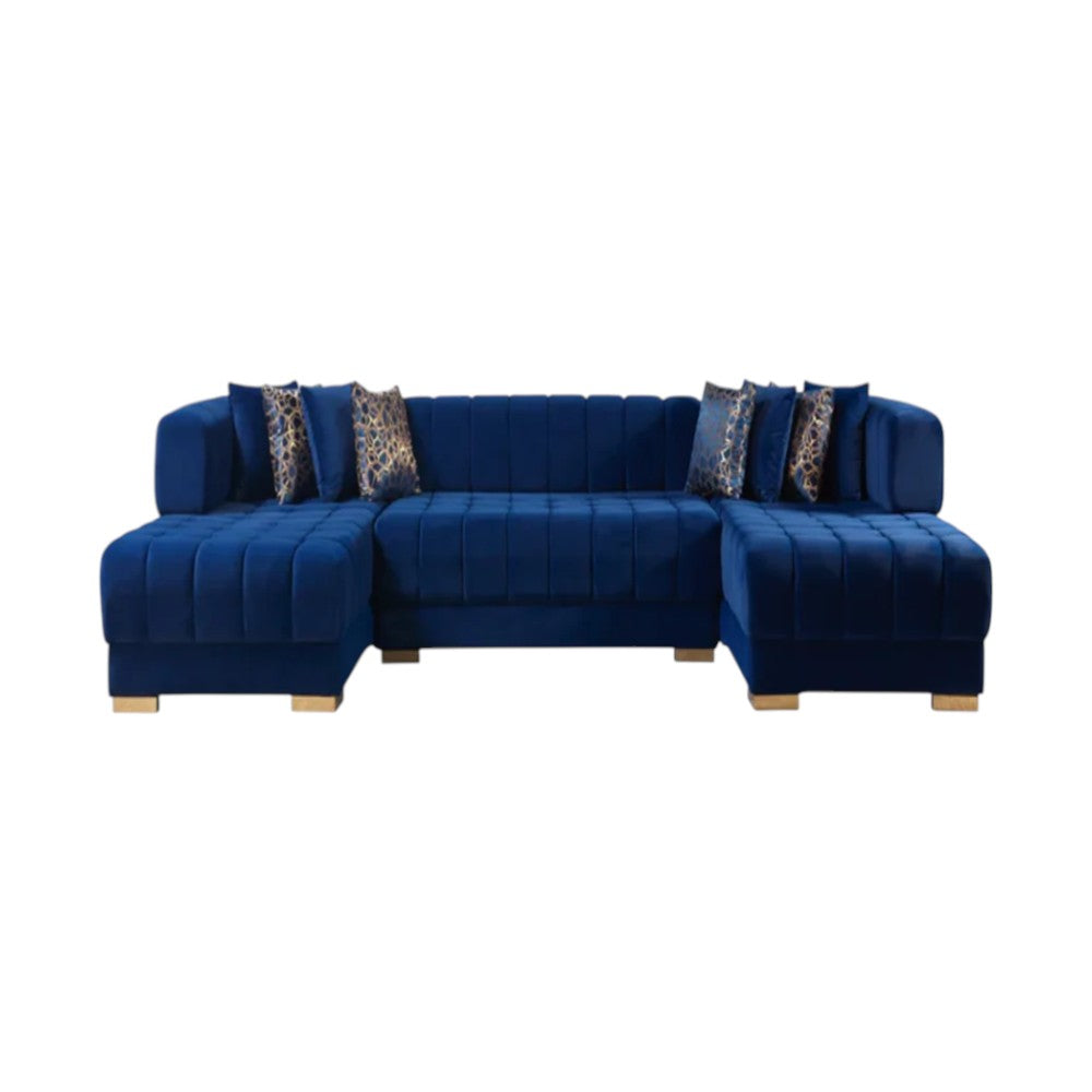 138" 3 pc. Velvet Channel Tufted U-Shape Deco Sectional