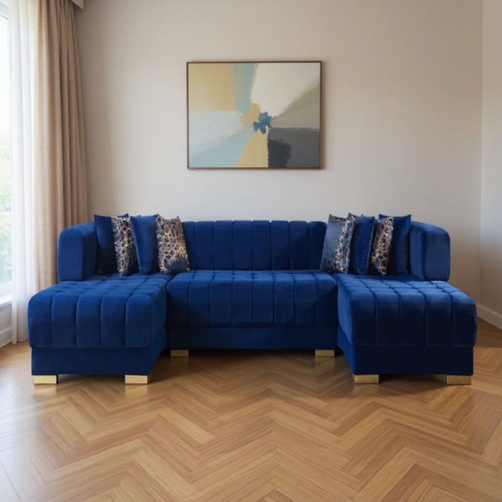 138" 3 pc. Velvet Channel Tufted U-Shape Deco Sectional