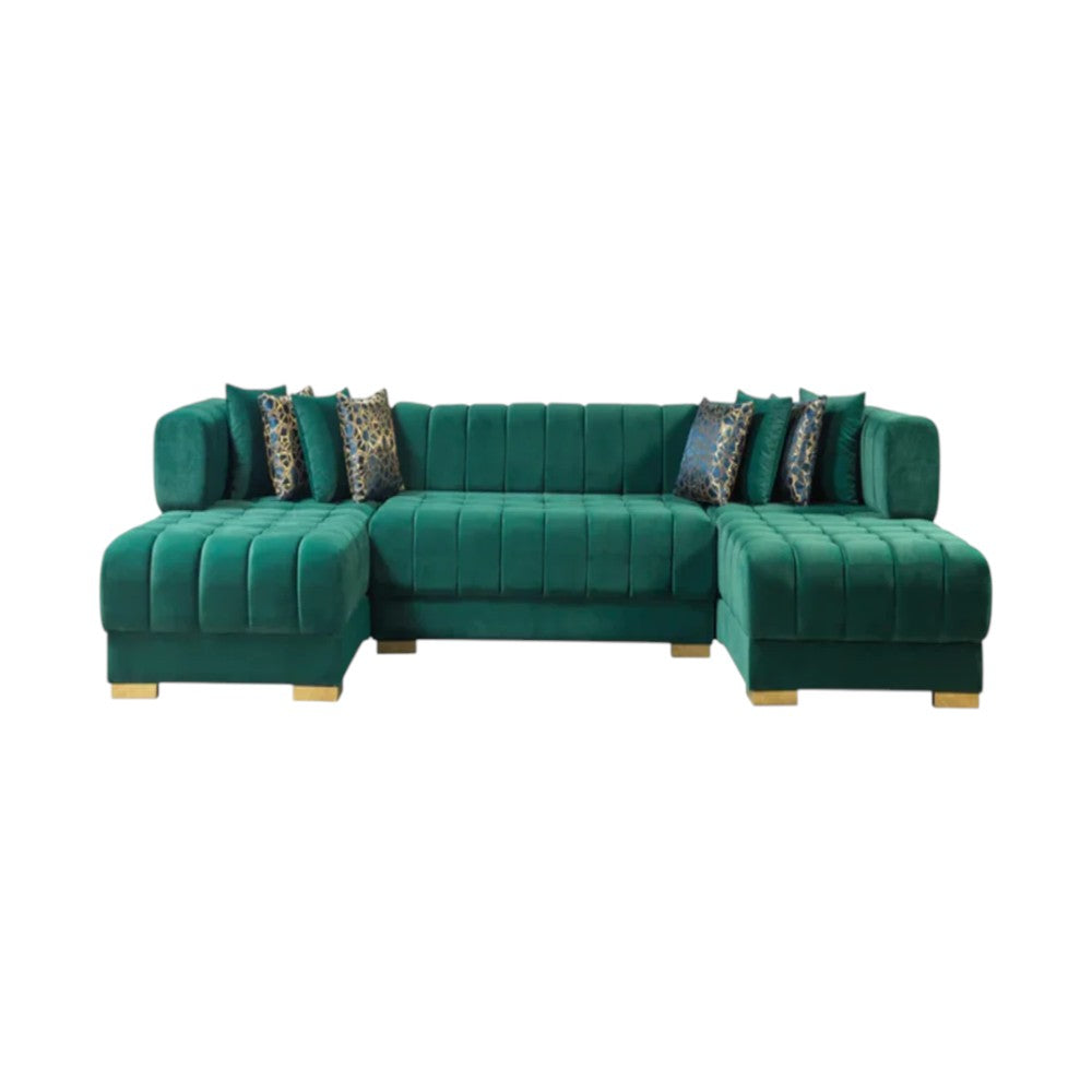 138" 3 pc. Velvet Channel Tufted U-Shape Deco Sectional