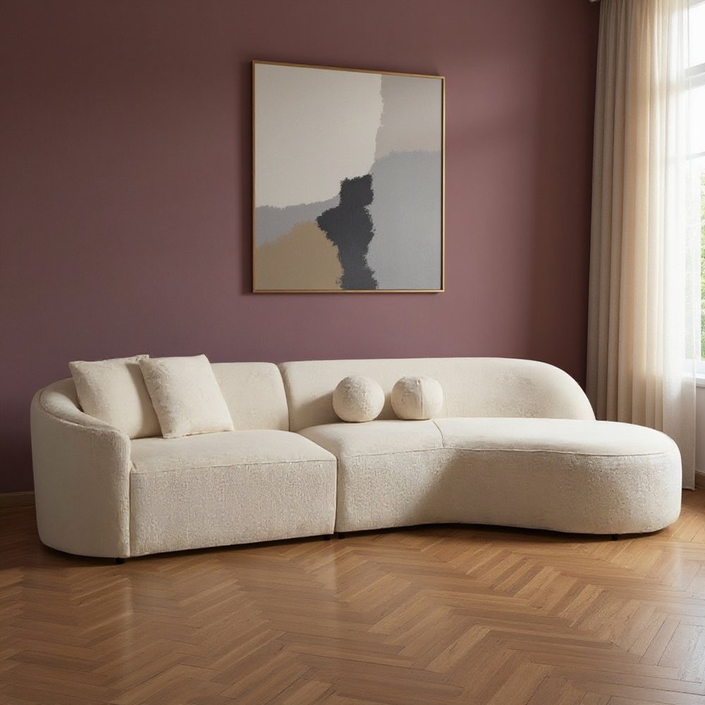 LAF/RAF 134" 2 pc. Ivory Bouclé Curved Sectional with Chaise