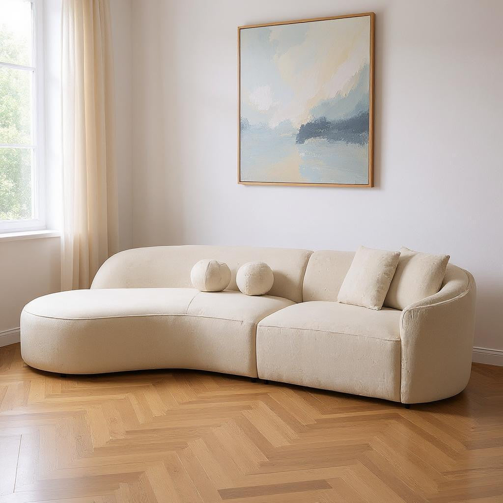 LAF/RAF 134" 2 pc. Ivory Bouclé Curved Sectional with Chaise