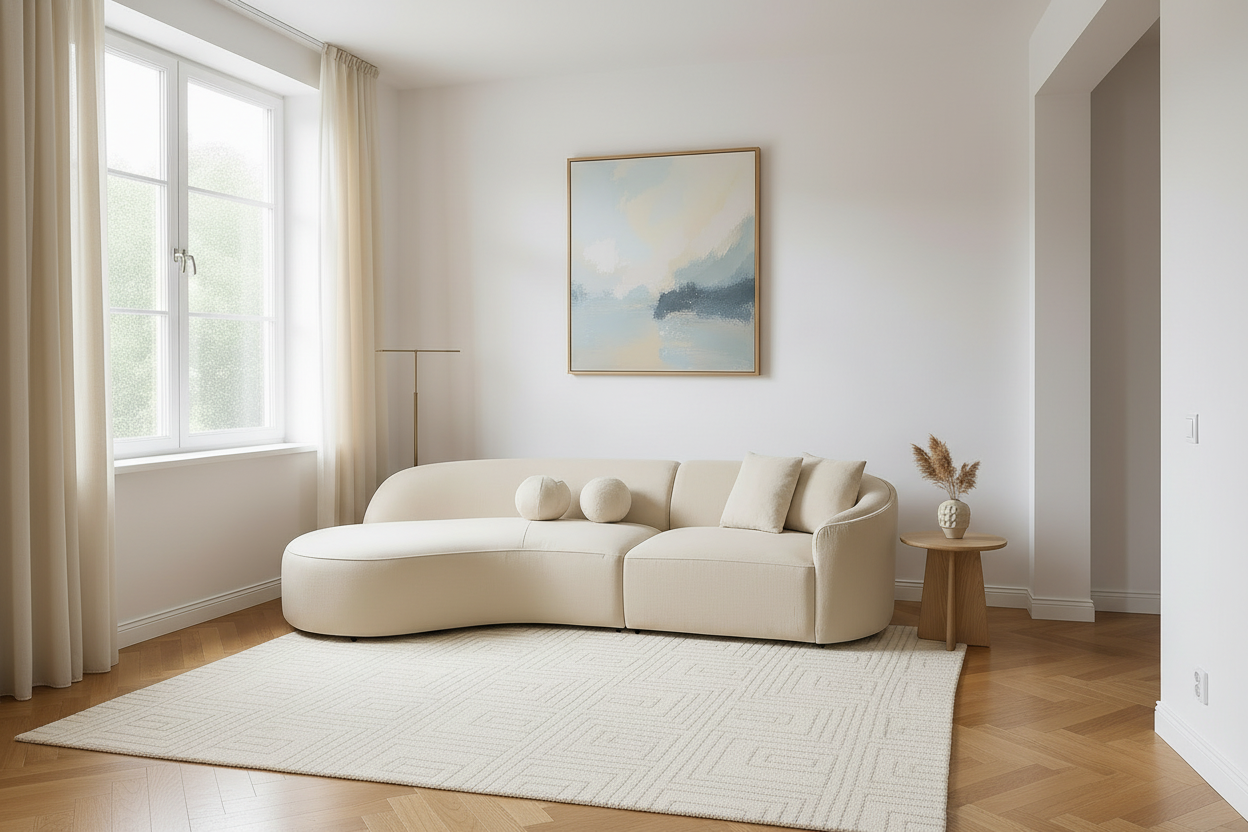 LAF/RAF 134" 2 pc. Ivory Bouclé Curved Sectional with Chaise
