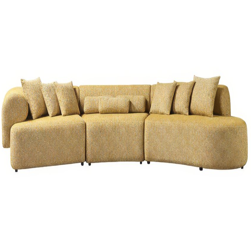 145" 3 pc. Bouclé Curved Sectional with Toss Pillows