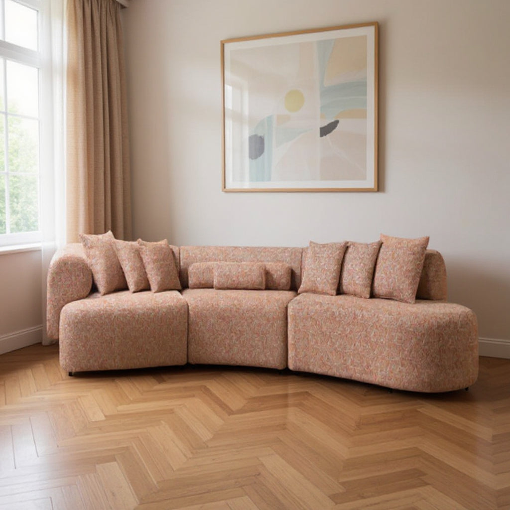 145" 3 pc. Bouclé Curved Sectional with Toss Pillows