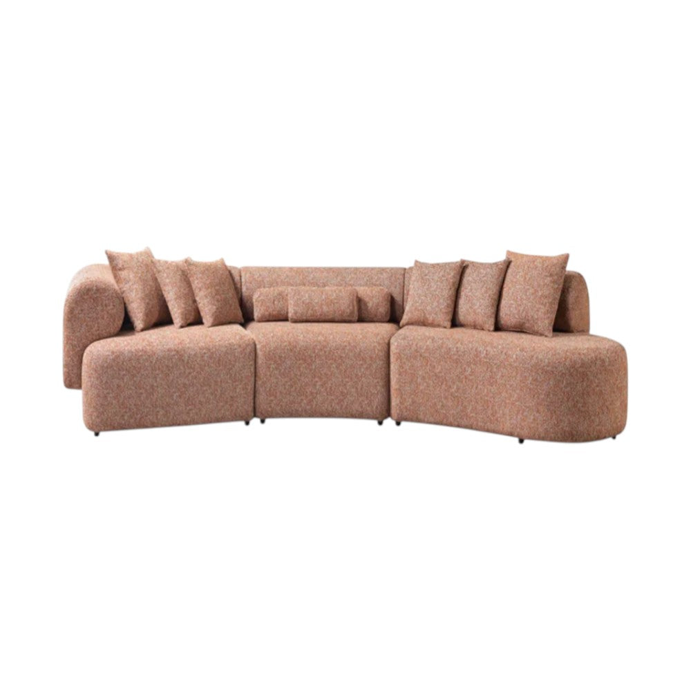 145" 3 pc. Boucle Curved Sectional with Toss Pillows