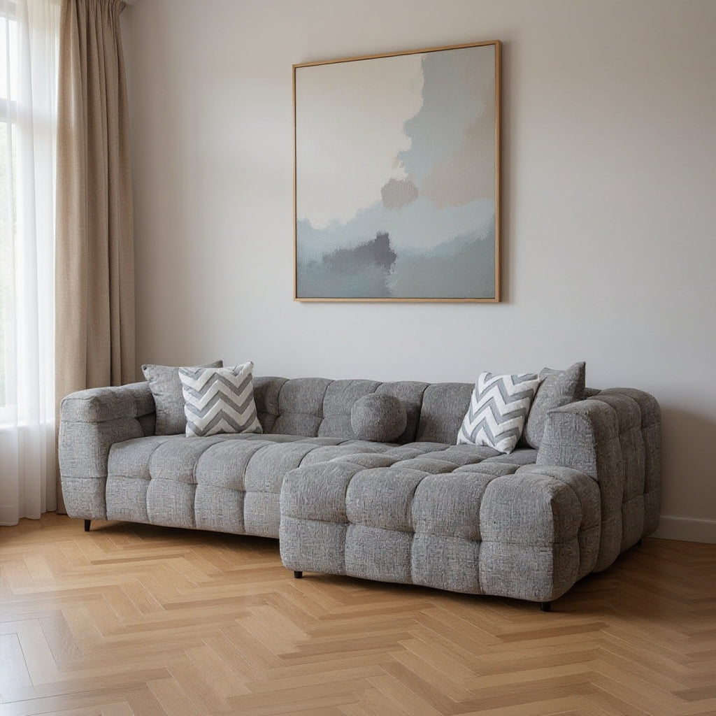 110" 2pc. Tufted Bouclé L-Shaped Sectional with Toss Pillows