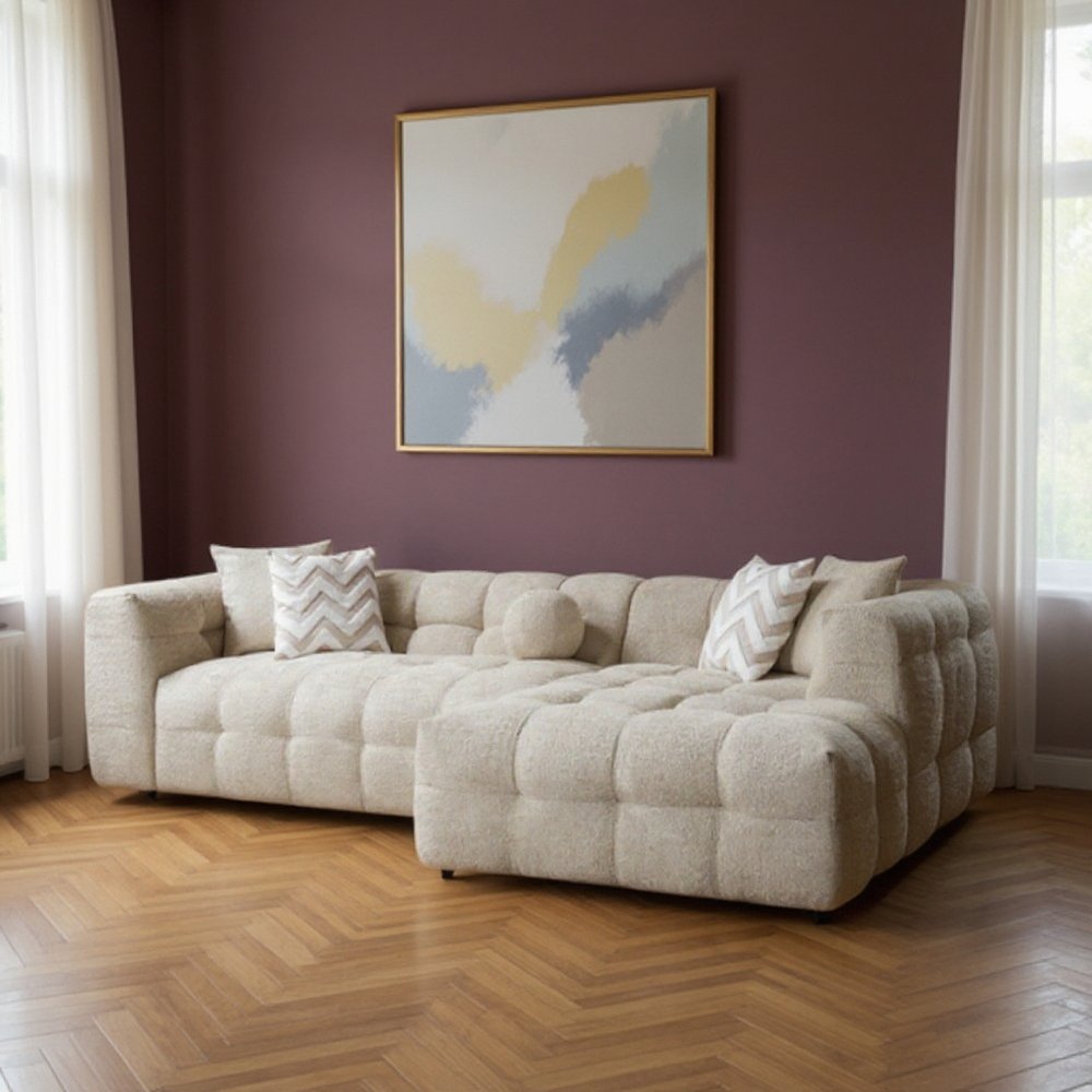 110" 2pc. Tufted Bouclé L-Shaped Sectional with Toss Pillows