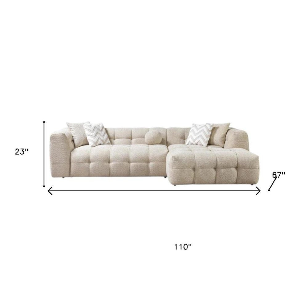 110" 2pc. Ivory Tufted Boucle L-Shaped Sectional with Toss Pillows