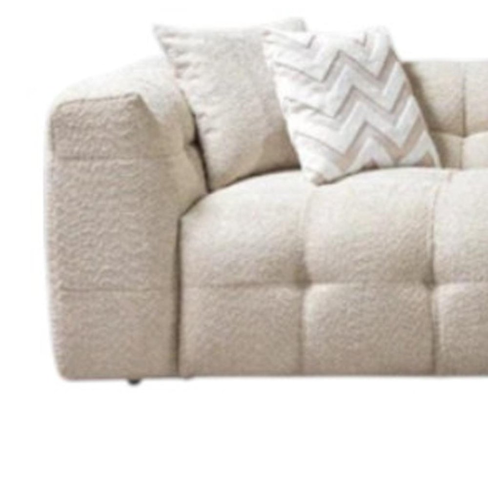 110" 2pc. Ivory Tufted Boucle L-Shaped Sectional with Toss Pillows