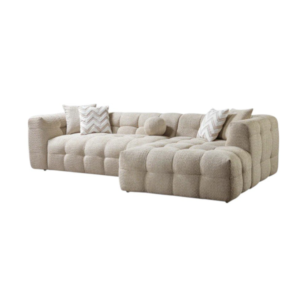 110" 2pc. Ivory Tufted Boucle L-Shaped Sectional with Toss Pillows