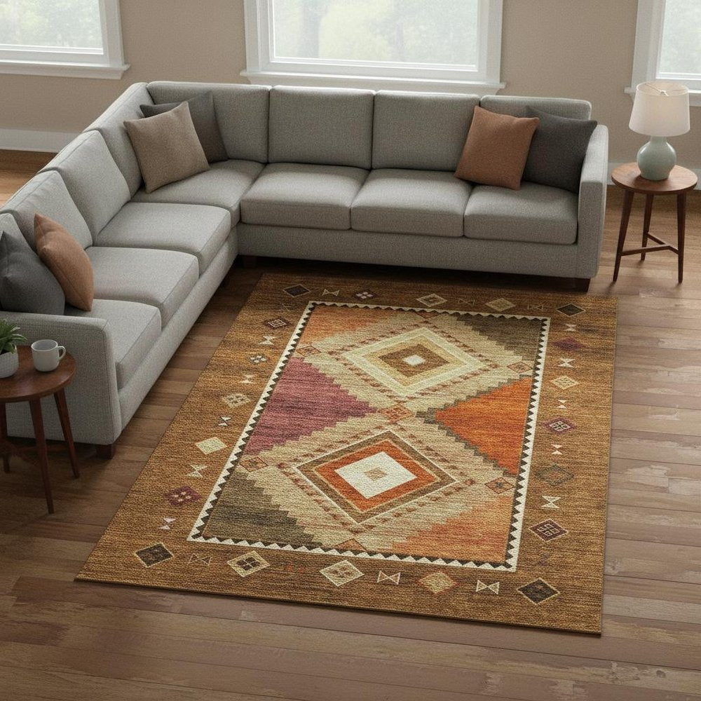 Brown, Orange, And Beige Southwestern Rug